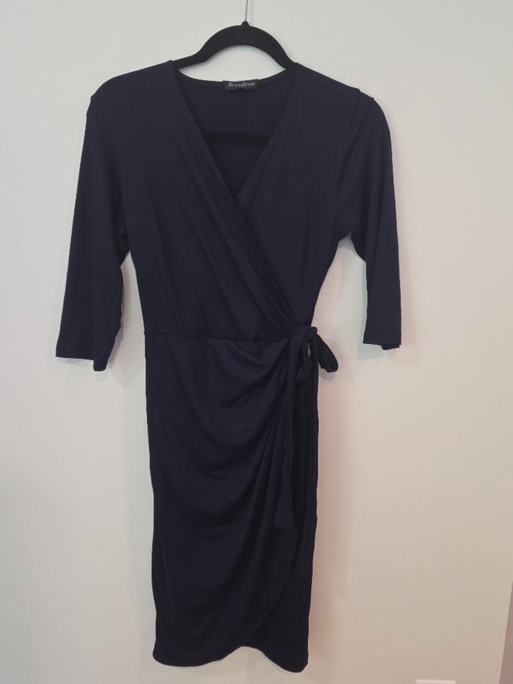 Navy Faux Wrap Dress 3/4-Sleeve Small